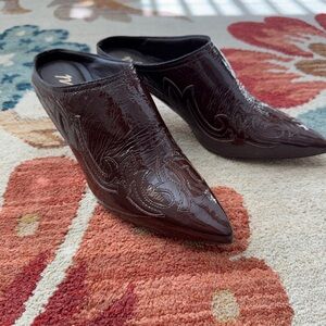 Matisse Marcell Chocolate Patent Leather Heeled Mule Slide on Western Shoes
